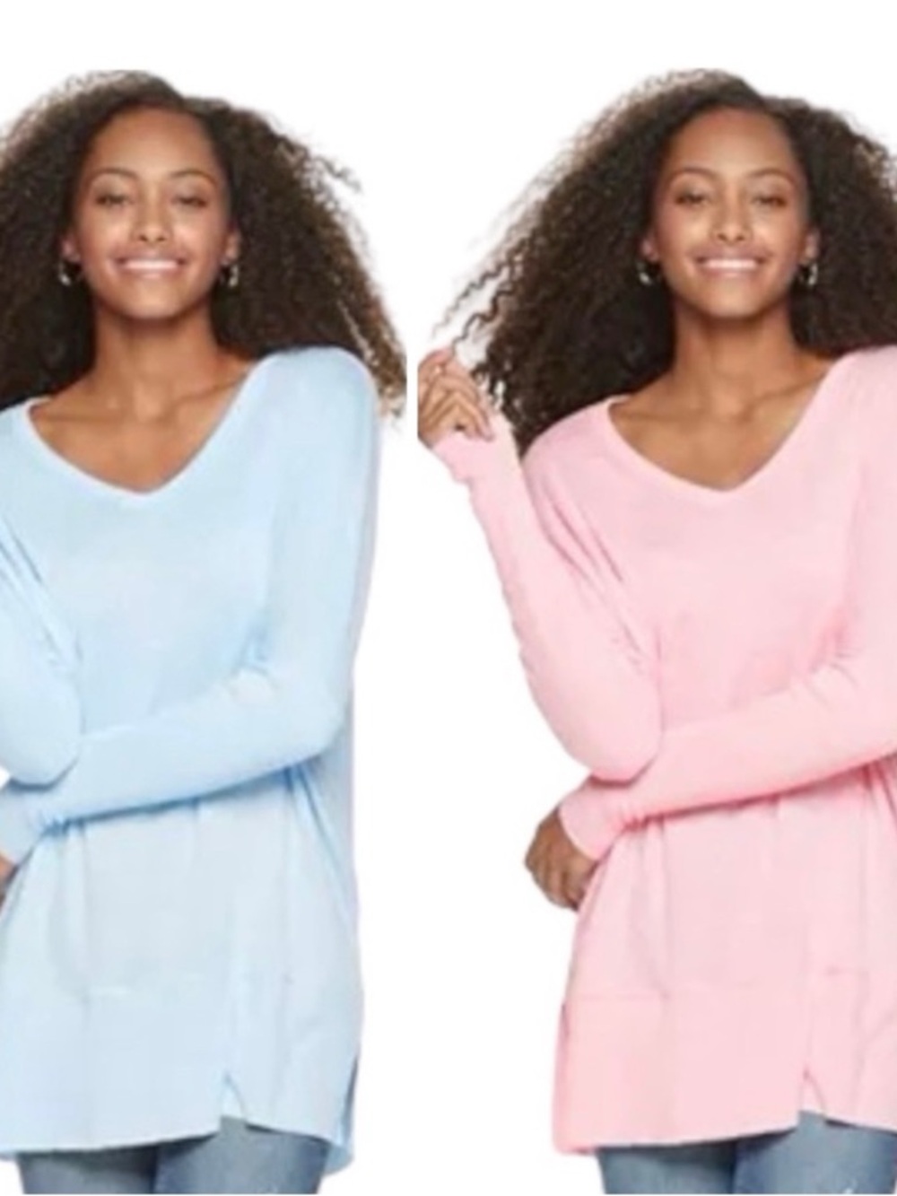 Set of 2 SO Light Blue and Pink V-Neck Long Sleeve So Cozy Sweaters Size Medium